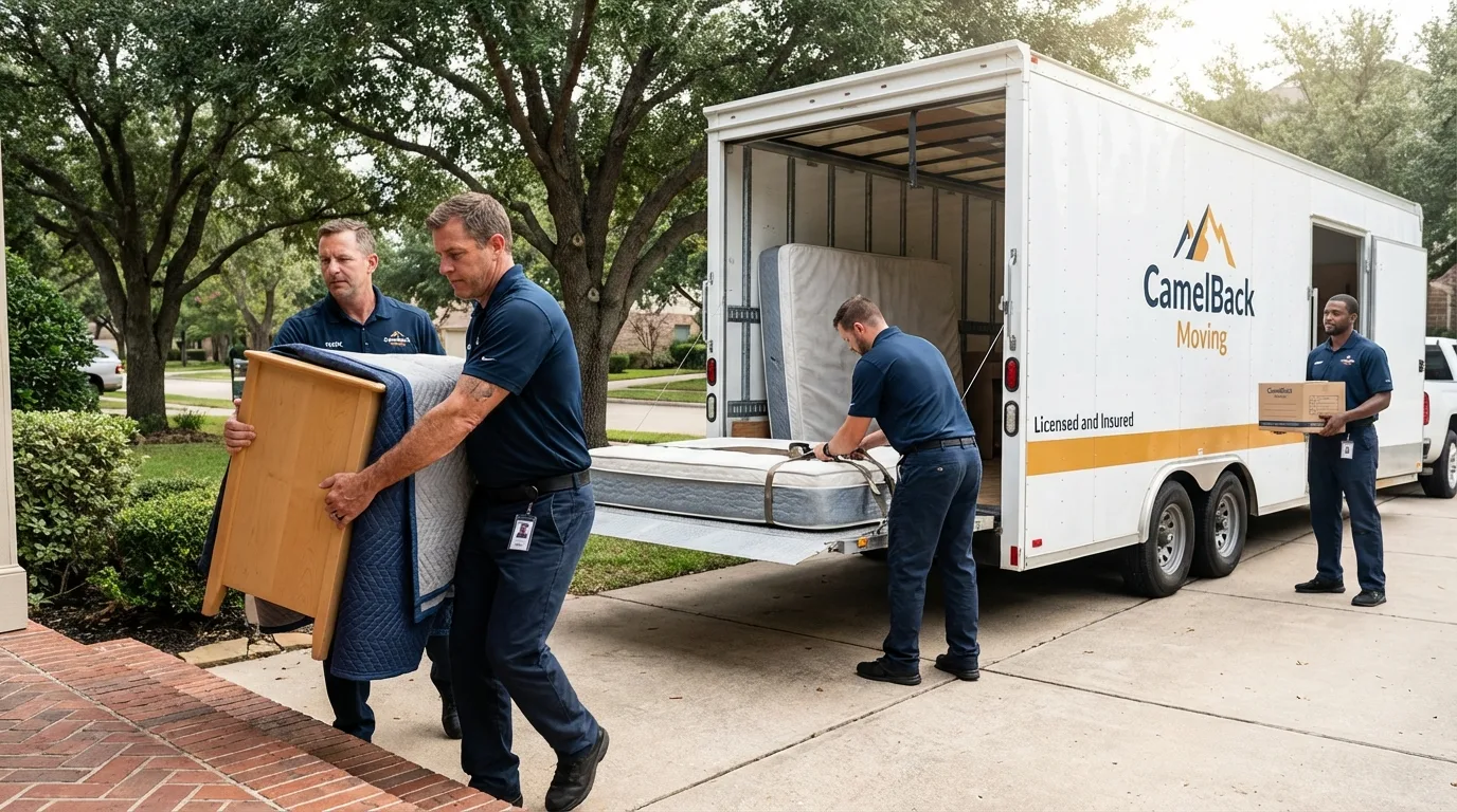Crew loading residential truck for cross-state move from Dardanelle, AR