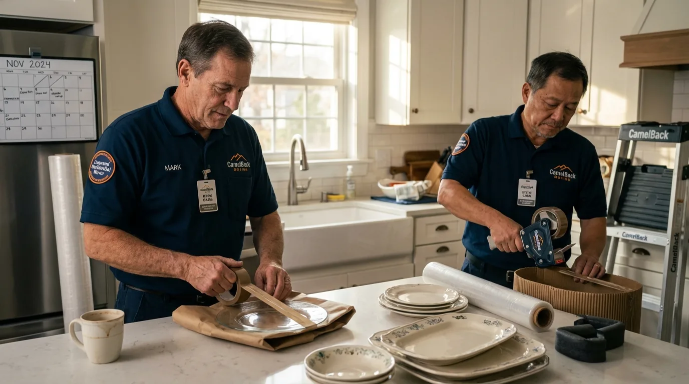Professional crew packing kitchen dishware in Dardanelle, AR